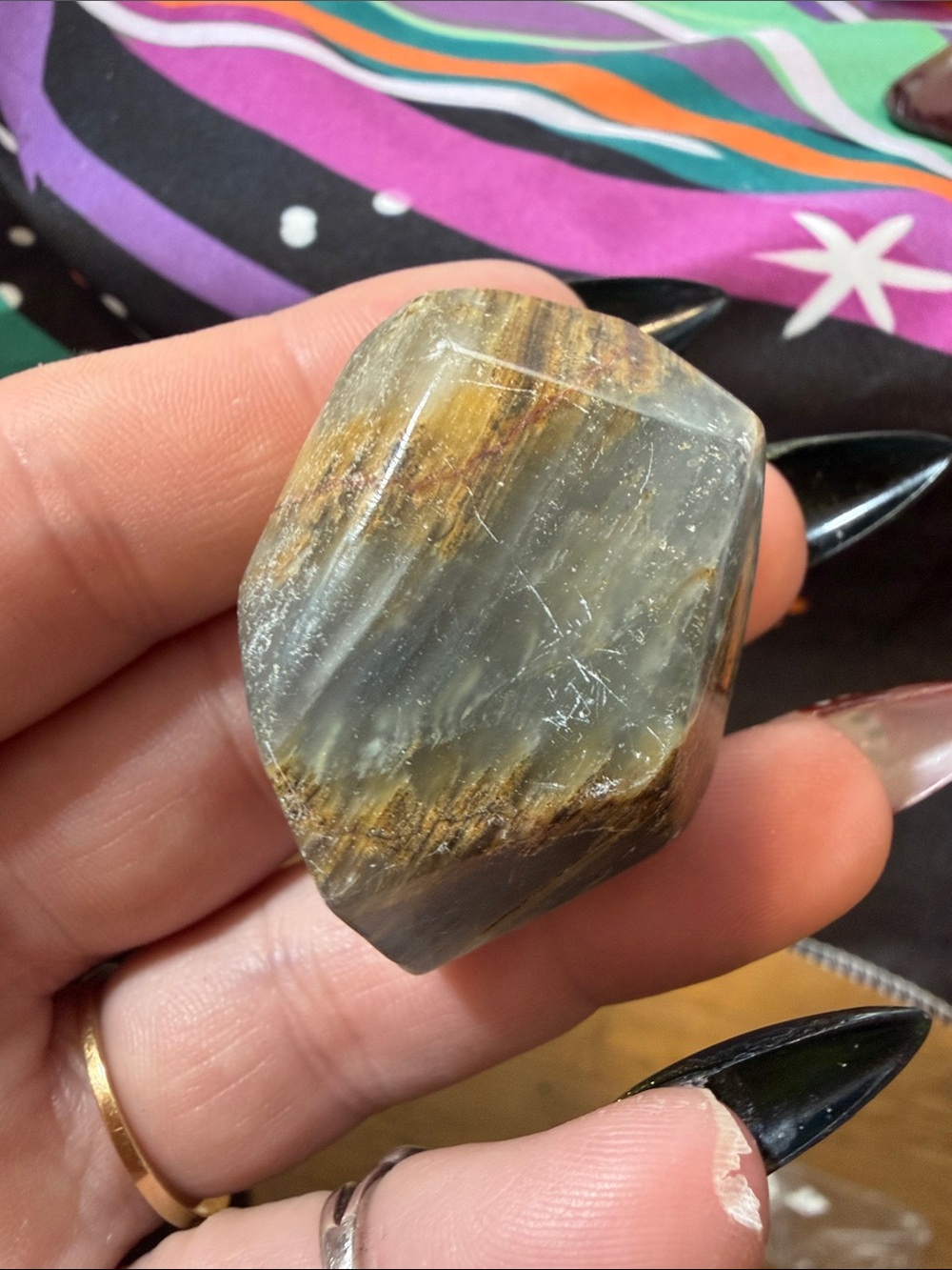 Polished Tiger Eye Stone Accent - Gray & Gold Tones